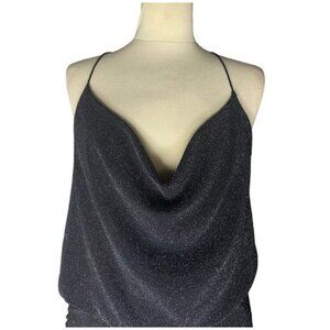 Shimmering Black Glitter Cowl Neck Spaghetti Strap Tank Top XL By Crave Fame